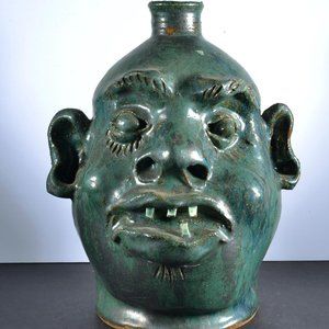 One of a kind Face Jug by Marvin Bailey WITH GREAT FEATURES; CHINA TEETH SIGNED